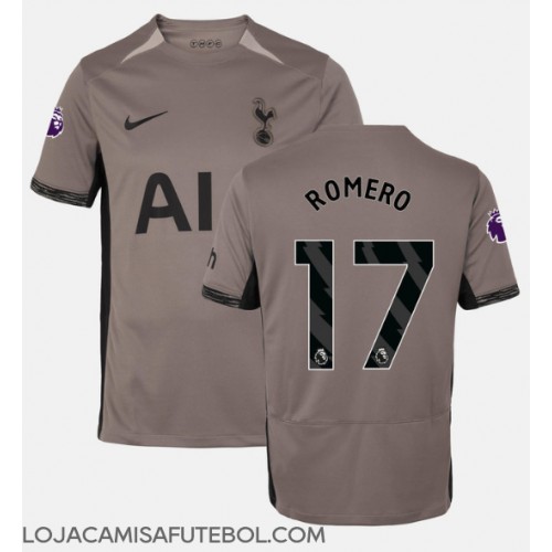 Camisa de Futebol Tottenham Hotspur Cristian Romero #17 Equipamento Alternativo 2023-24 Manga Curta